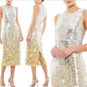 MAC DUGGAL 10691 HIGH NECK FLORAL 3D ACCENTS SILVER MULTI DRESS sz 8